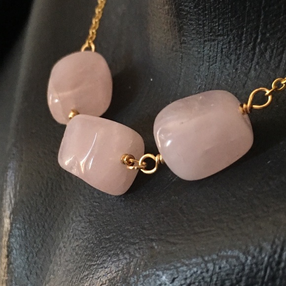 Jewelry - Rose Quartz Trio Handmade Necklace on Gold Chain